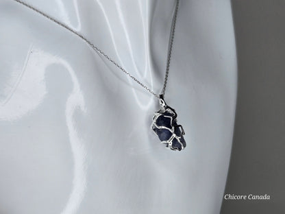 Royal Midnight — Handmade Natural Sapphire Pendant with Adjustable Necklace