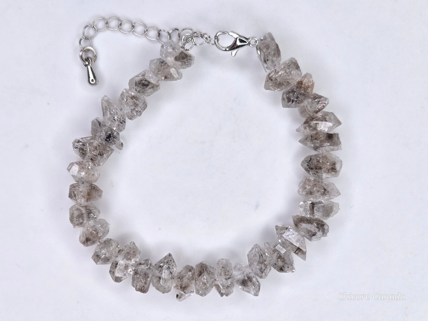 Natural Herkimer Diamond Bracelet, Raw Double-Terminated Crystal, Adjustable Silver Chain, Unisex Minimalist Jewelry