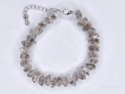 Natural Herkimer Diamond Bracelet, Raw Double-Terminated Crystal, Adjustable Silver Chain, Unisex Minimalist Jewelry