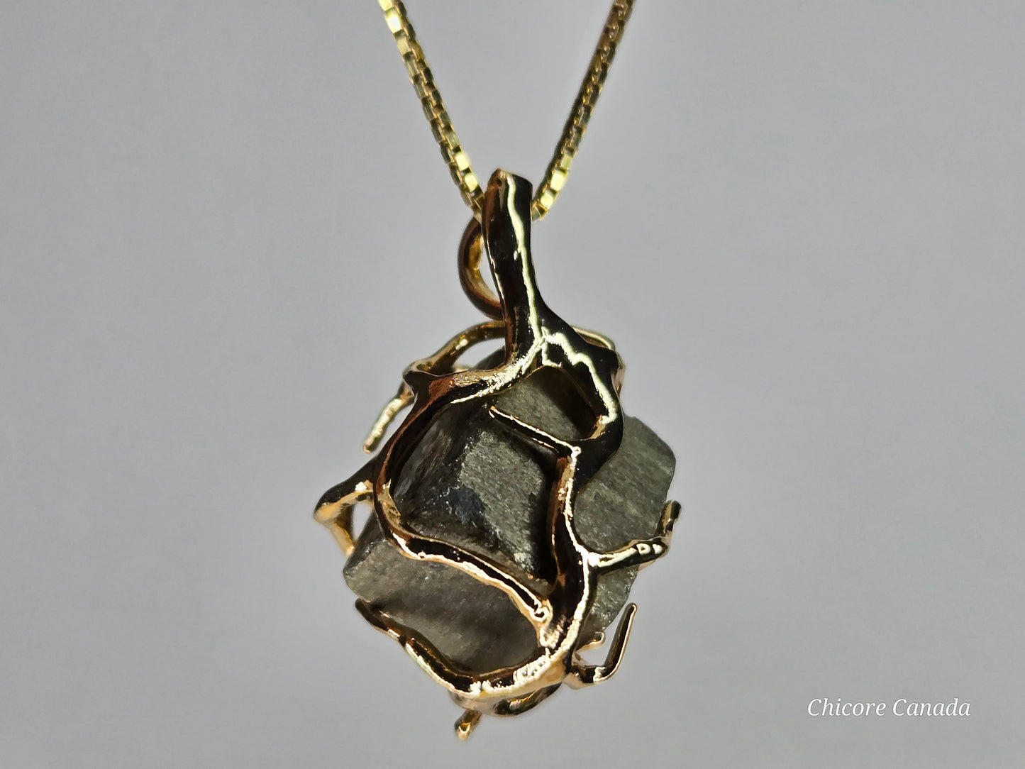 Elegant & Powerful Protection Stone - Handmade Natural Raw Pyrite Pendant with 925 Sterling Silver Adjustable Necklace