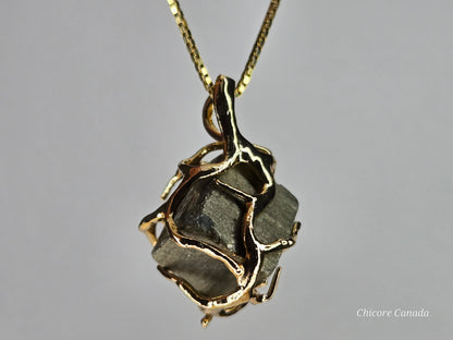 Elegant & Powerful Protection Stone - Handmade Natural Raw Pyrite Pendant with 925 Sterling Silver Adjustable Necklace