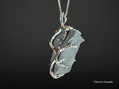 Raw Natural Hematite Stone Handmade Pendant with Adjustable 925 Sterling Silver Necklace