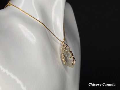AA Raw Herkimer Diamond Pendant Necklace – Handmade Natural Crystal on Adjustable 925 Sterling Silver Chain - April Birthstone Jewelry