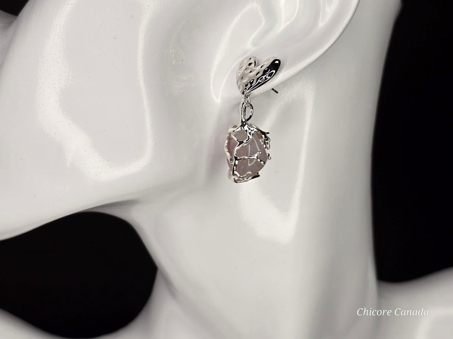 Boucles d'oreilles en quartz rose – Bijoux élégants et délicats