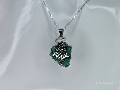 Raw Malachite Pendant Necklace – Handmade Luxury with 925 Sterling Silver Adjustable Chain