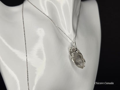 AA Grade Raw Herkimer Diamond Pendant – Handmade Natural Crystal Necklace with Adjustable 925 Sterling Silver