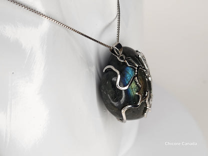 Pendentif élégant en labradorite en forme de cœur en argent sterling 925 avec collier réglable – Fabriqué à la main et naturellement rayonnant