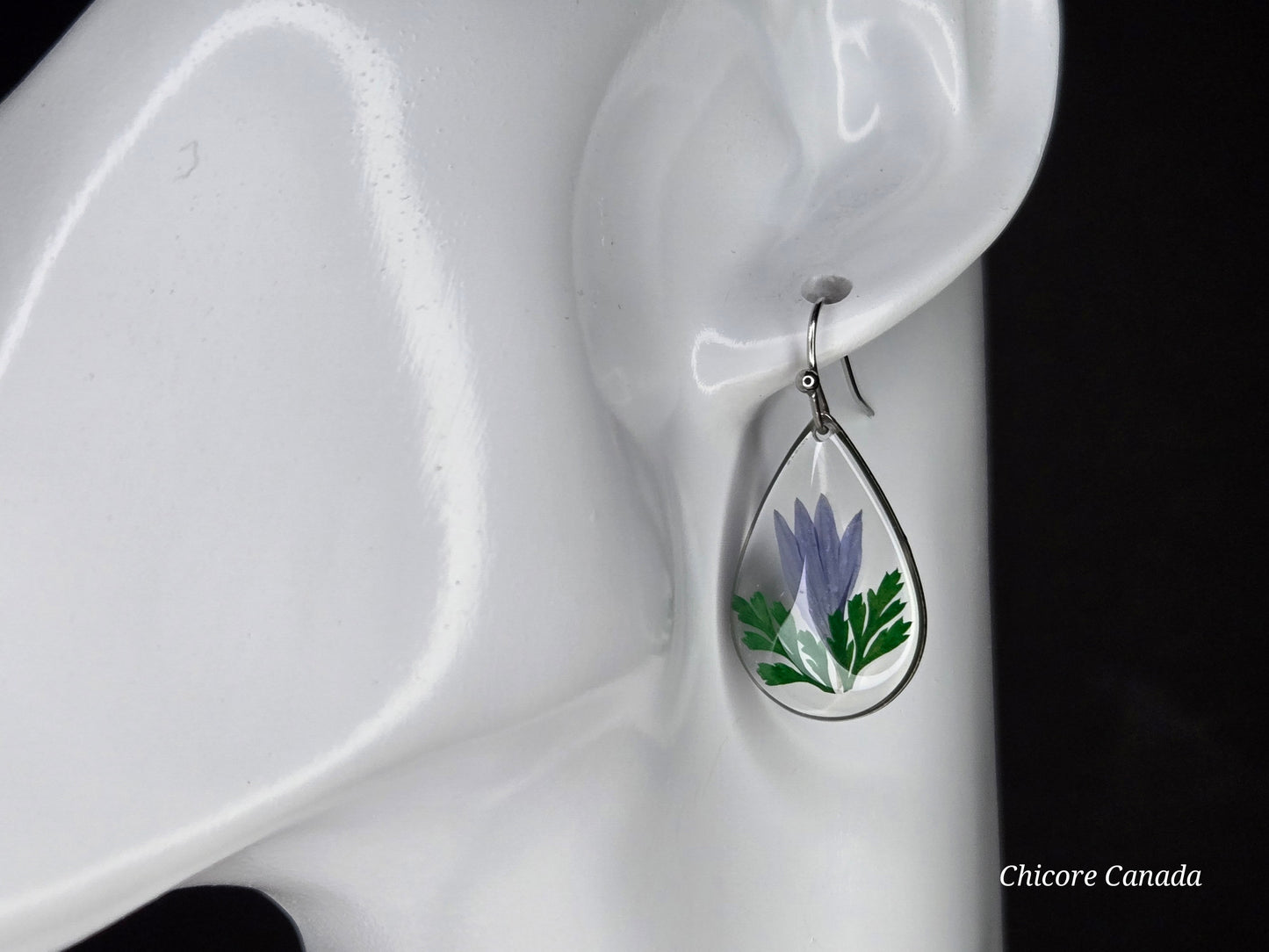 Graceful Resin Drop Earrings Featuring Real Blue Flowers