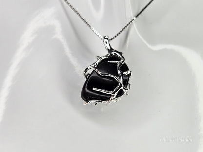 Obsidian Energy Pendant – Sterling Silver Adjustable Necklace