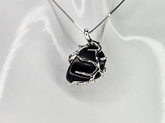 Obsidian Energy Pendant – Sterling Silver Adjustable Necklace