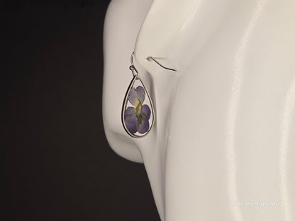 Elegant Resin Drop Earrings with Real Purple Flowers