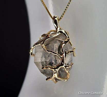 A Black Herkimer Diamond -  Tree of Life Pendant Necklace