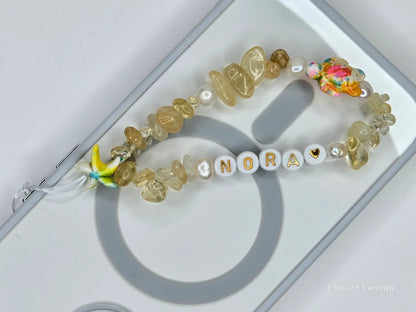 Lovely Luxe: Handmade Personalized Phone Strap with Freshwater Pearls & Sparkling Citrine