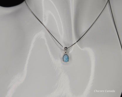 Ocean’s Whisper – Dainty Handmade Larimar Pendant on 925 Sterling Silver Adjustable Necklace