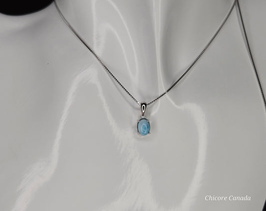 Ocean’s Whisper – Dainty Handmade Larimar Pendant on 925 Sterling Silver Adjustable Necklace