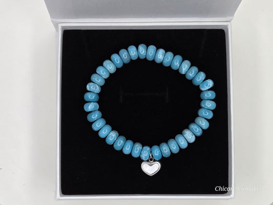 AAA Larimar Bracelet with Stainless Steel Heart Charm – Handmade Elegance