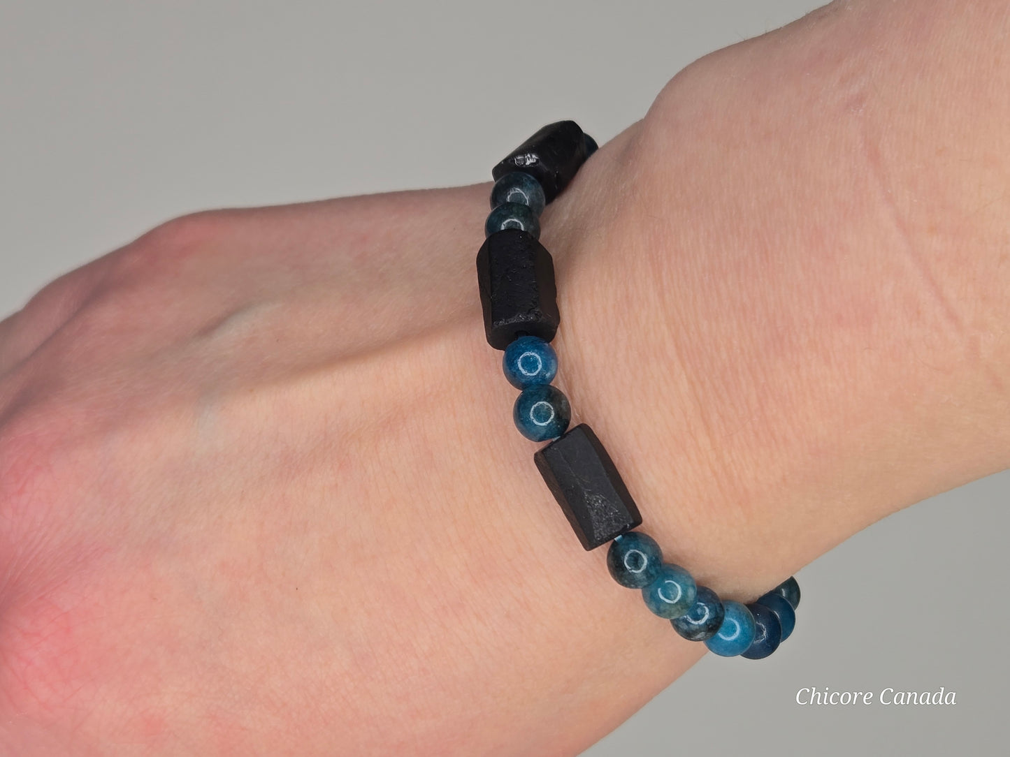 Blue Apatite with Black Tourmaline Accents – Handmade Power & Elegance