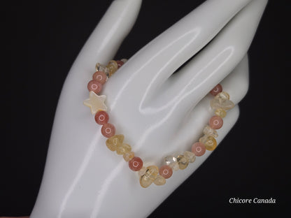 Citrine & Sunstone Bracelet with Macaroon Shell Star – Sunshine on Your Wrist