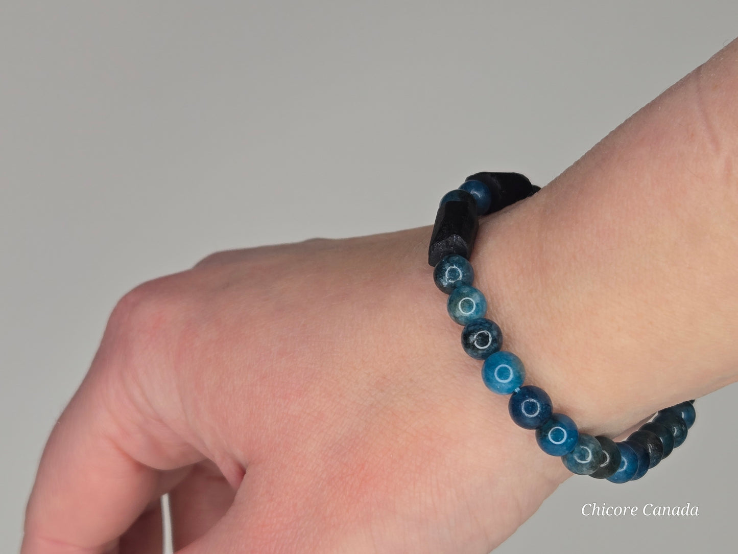 Blue Apatite with Black Tourmaline Accents – Handmade Power & Elegance