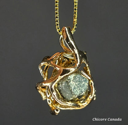 Celestial Gold – Handmade Pyrite Pendant with 925 Sterling Silver Adjustable Necklace