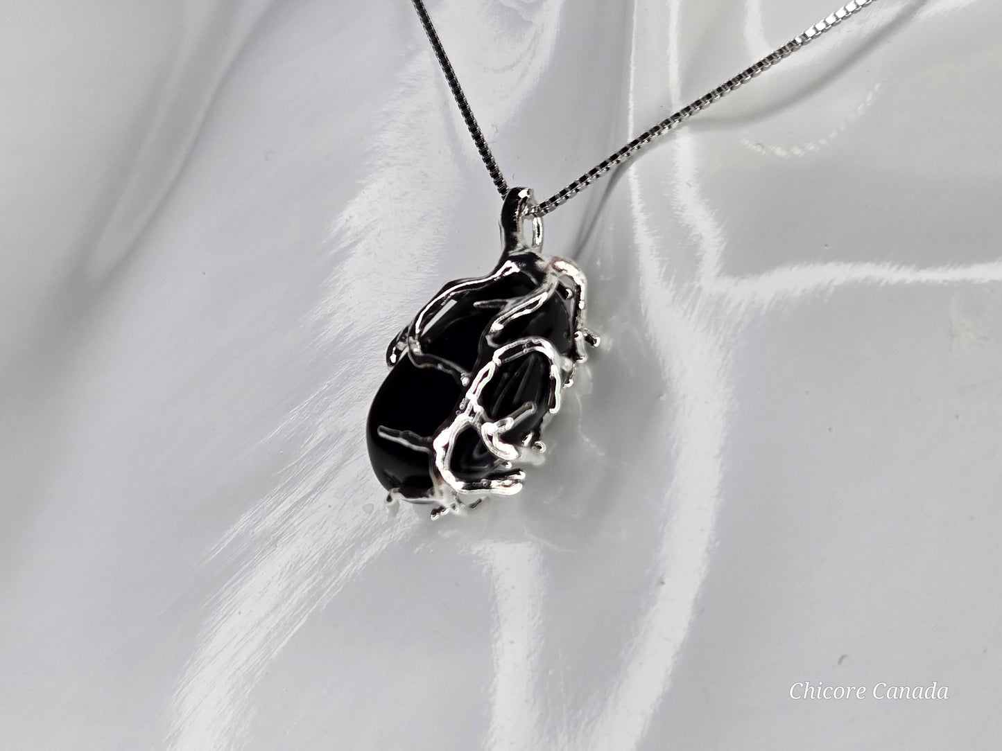 Obsidian Energy Pendant – Sterling Silver Adjustable Necklace