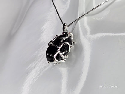 Obsidian Energy Pendant – Sterling Silver Adjustable Necklace