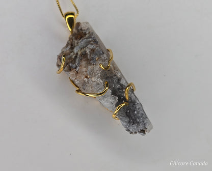 Elegant Agate Geode Pendant in Gold Finish with Adjustable Sterling Silver Necklace