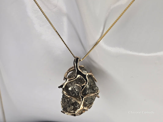 Bold Elegance: Handmade Raw Pyrite Pendant on 925 Sterling Silver Adjustable Necklace