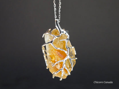 Exquisite Raw Brazilian Citrine Pendant Necklace in Refined Elegance