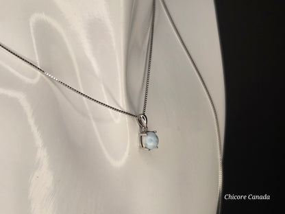 Elegant Caribbean Gemstone Jewelry - Handmade Natural Larimar Pendant with Adjustable 925 Sterling Silver Necklace