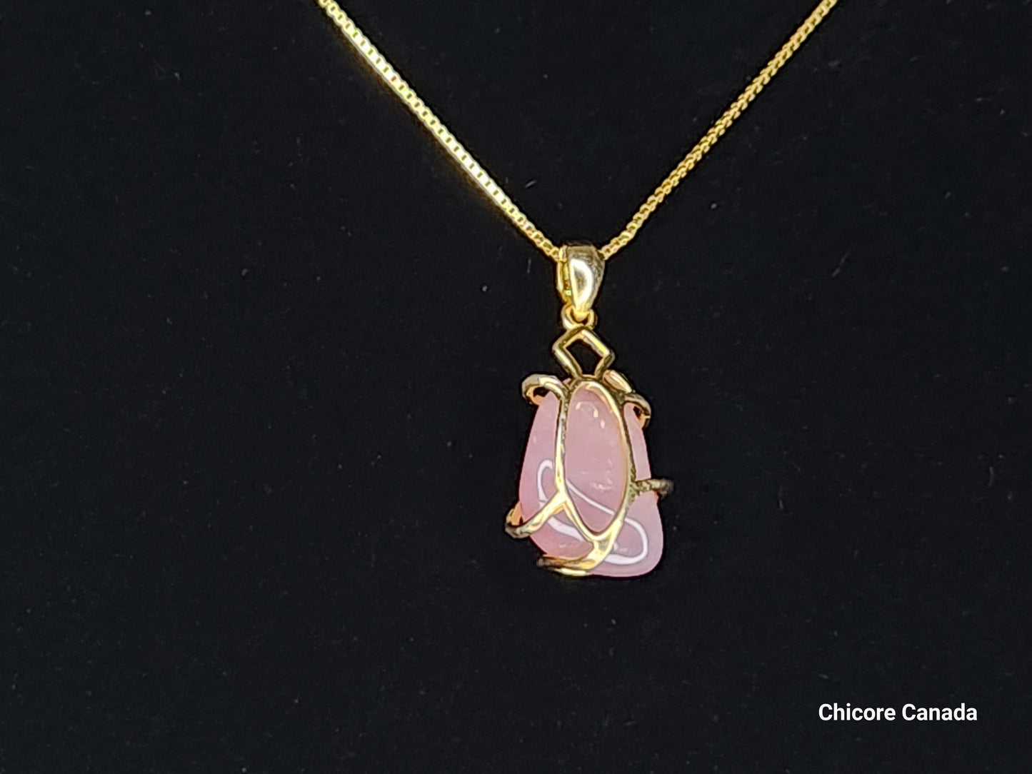 Pendentif délicat en argent sterling 925 avec quartz rose et collier réglable