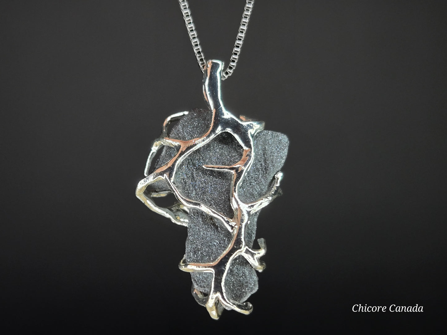 Raw Natural Hematite Stone Handmade Pendant with Adjustable 925 Sterling Silver Necklace