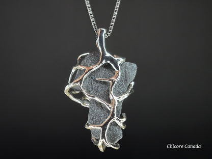 Raw Natural Hematite Stone Handmade Pendant with Adjustable 925 Sterling Silver Necklace