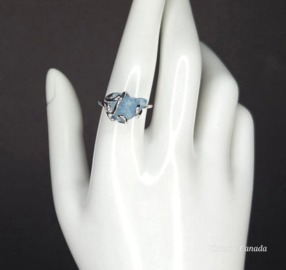 Timeless 925 Sterling Silver Adjustable Aquamarine Ring