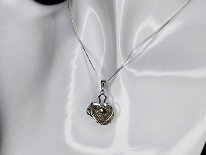 Timeless Elegance – Heart-Shaped Pyrite Pendant in 925 Sterling Silver with Adjustable Chain