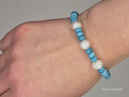 AAA Natural Larimar & Freshwater Pearl Handmade Bracelet – Ocean-Inspired Elegance
