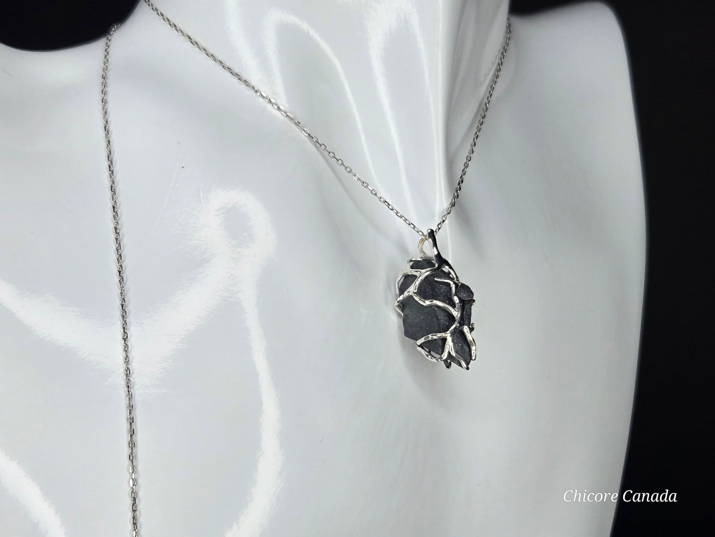 Raw Natural Hematite Stone Handmade Pendant with Adjustable 925 Sterling Silver Necklace