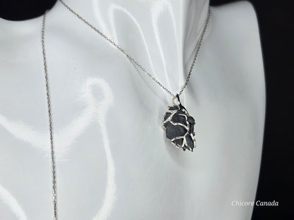 Raw Natural Hematite Stone Handmade Pendant with Adjustable 925 Sterling Silver Necklace