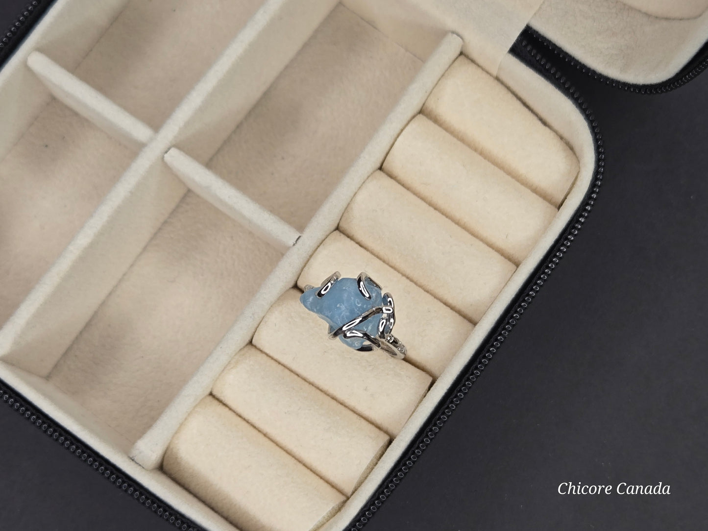 Timeless 925 Sterling Silver Adjustable Aquamarine Ring