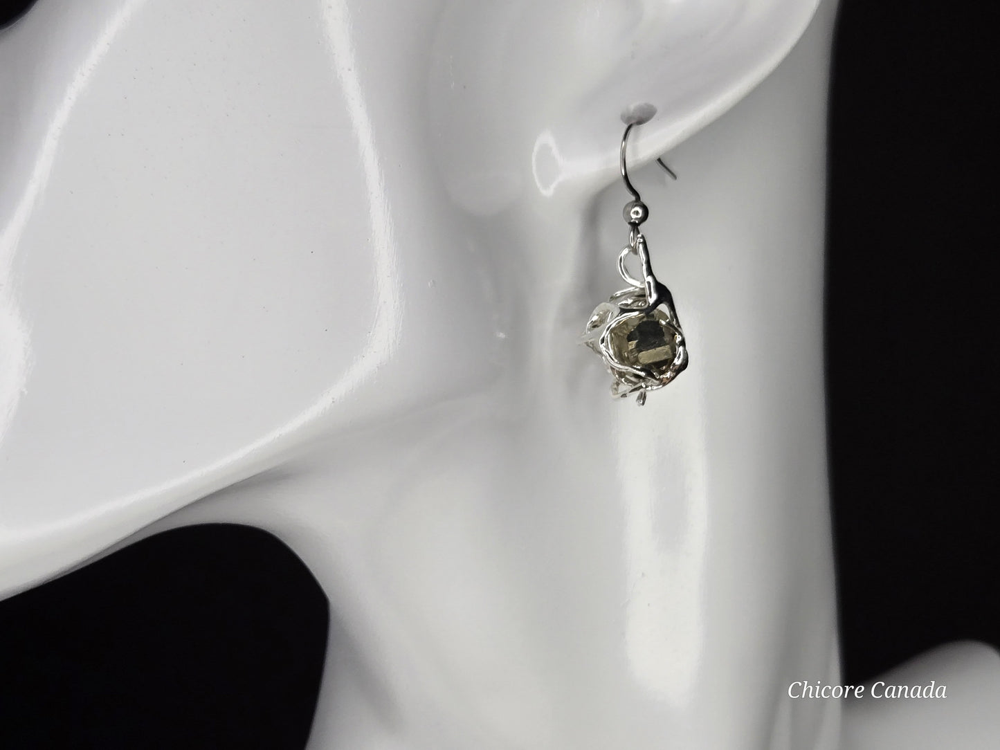 Golden Aura – Delicate Raw Pyrite Drop Earrings, Handmade Luxury