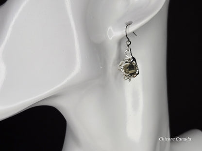 Golden Aura – Delicate Raw Pyrite Drop Earrings, Handmade Luxury