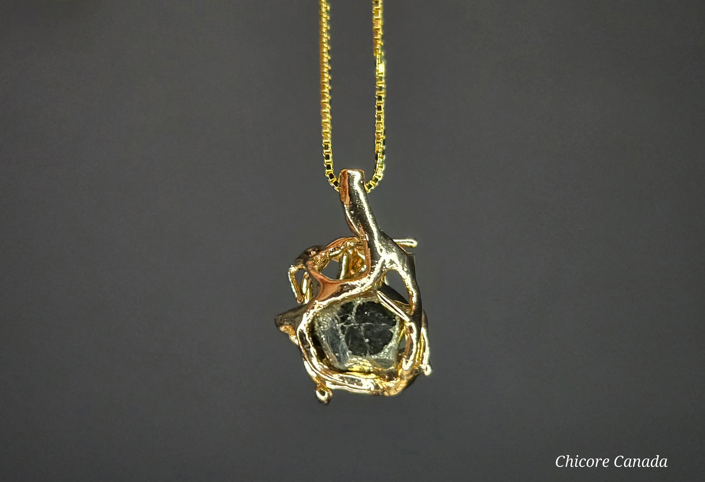 Celestial Gold – Handmade Pyrite Pendant with 925 Sterling Silver Adjustable Necklace