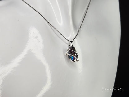 A Handmade Raw Rainbow Pyrite Pendant – Adjustable 925 Sterling Silver Necklace for Strength & Style