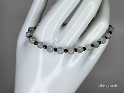 3A Moonstone & Black Tourmaline Handmade Beaded Bracelet – Intuition & Protection