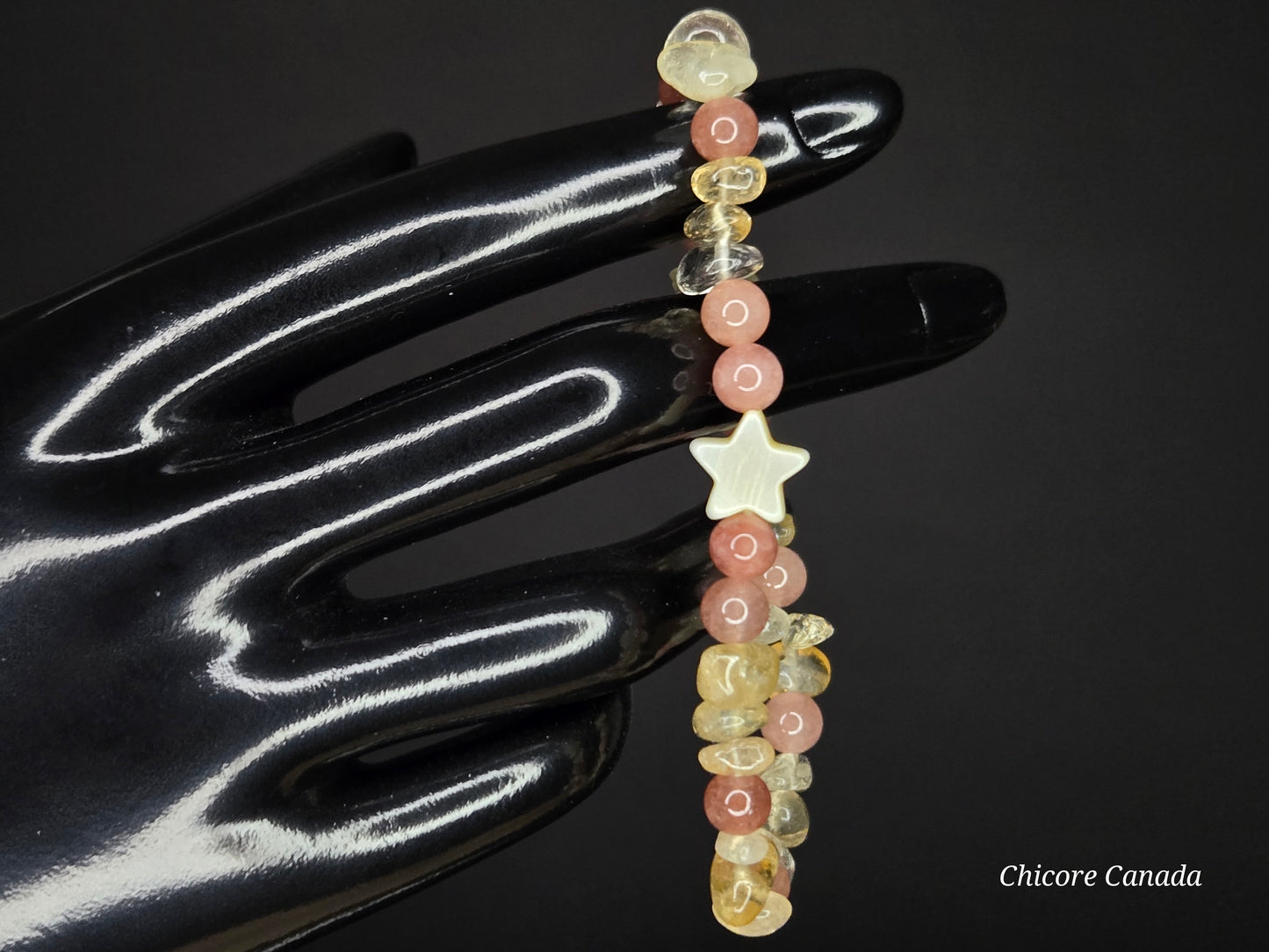 Citrine & Sunstone Bracelet with Macaroon Shell Star – Sunshine on Your Wrist
