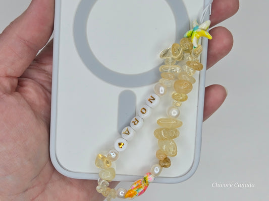 Lovely Luxe: Handmade Personalized Phone Strap with Freshwater Pearls & Sparkling Citrine