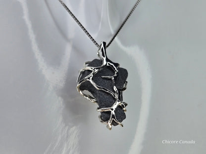 Raw Natural Hematite Stone Handmade Pendant with Adjustable 925 Sterling Silver Necklace