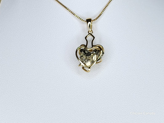 Pendentif en forme de cœur en pyrite brute fait main en argent sterling 925 – Design unique et élégant