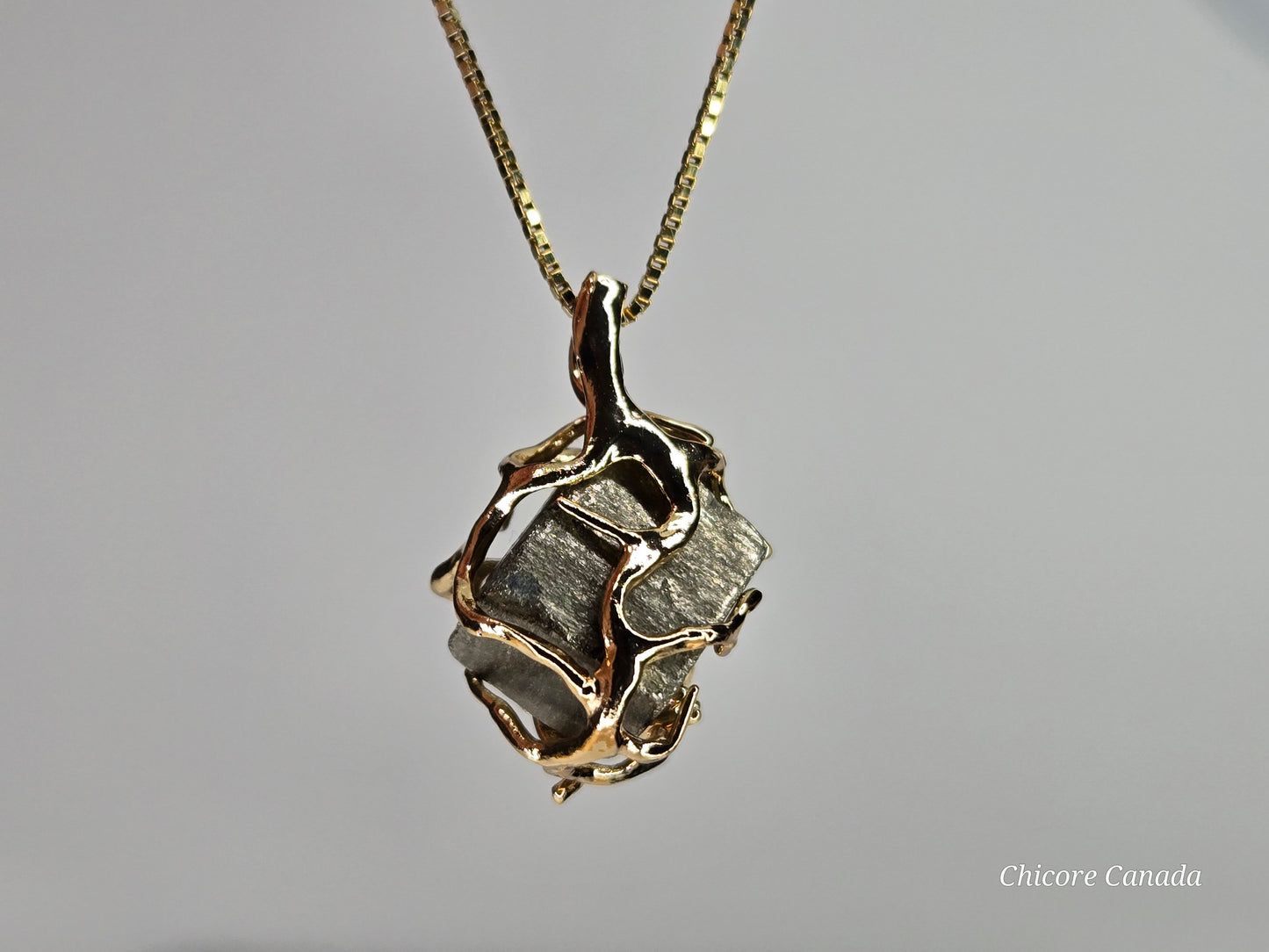 Elegant & Powerful Protection Stone - Handmade Natural Raw Pyrite Pendant with 925 Sterling Silver Adjustable Necklace