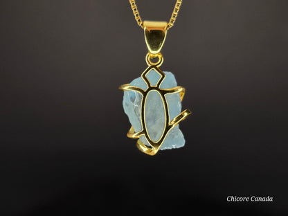 Elegant Handmade Aquamarine Pendant Necklace in 925 Sterling Silver with Adjustable Chain